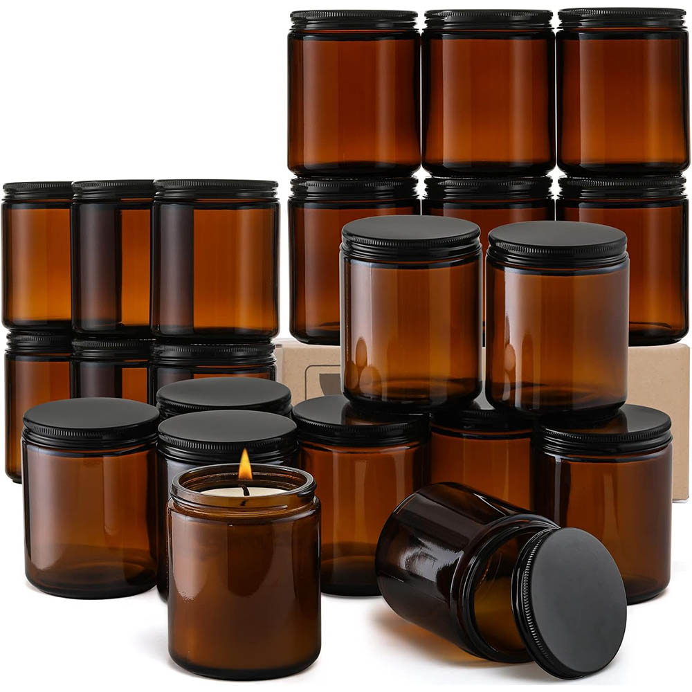 Candle Making Jars With Lids - Słoiki z brązowego szkła o pojemności